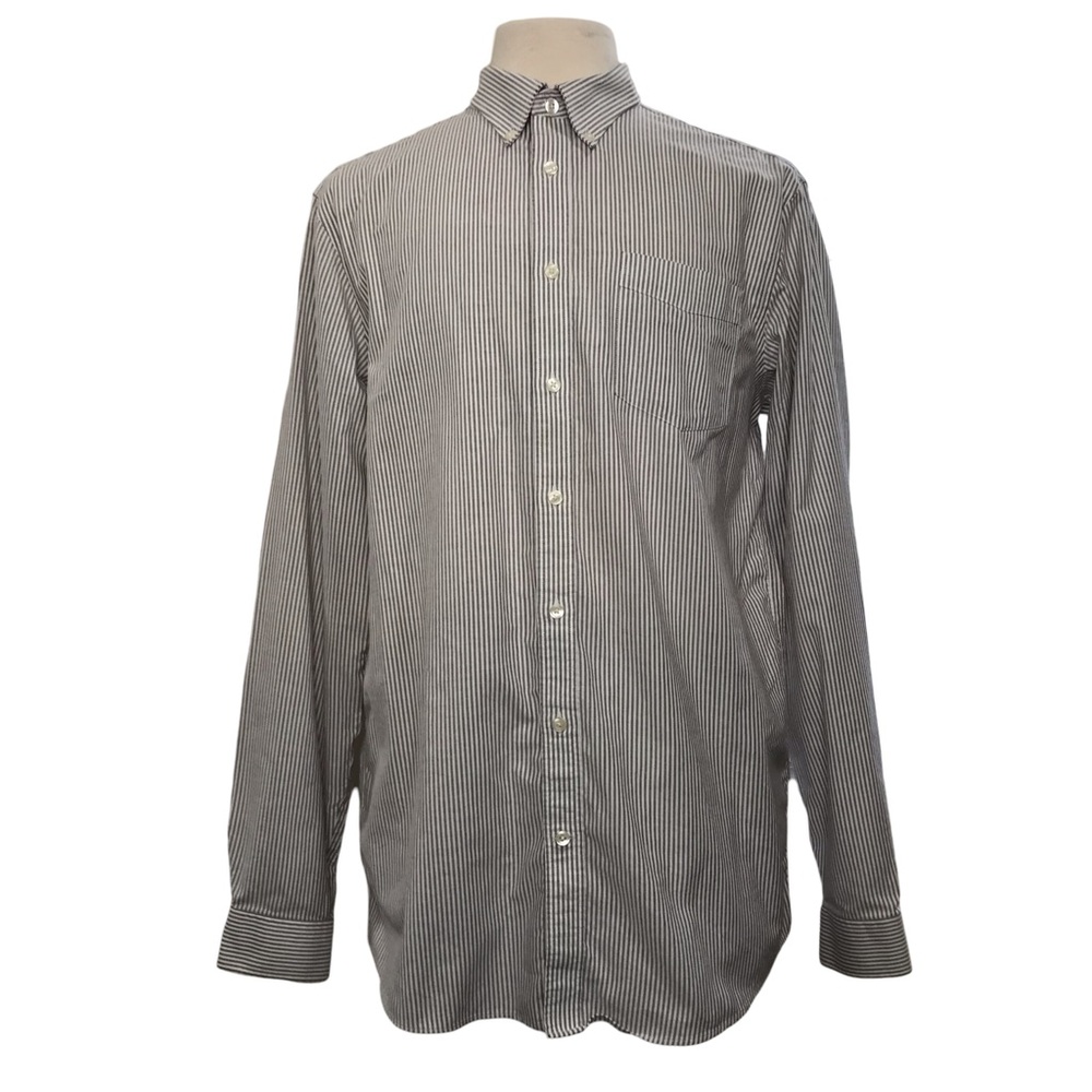 Eddie Bauer Button Up Shirt Men’s Sz TXL Gray/White Striped Relaxed Fit collared